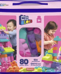 MEGA BLOKS Fisher-Price Toddler Block Toys, Big Building Bag with 80 Pieces and Storage Bag, Pink, Gift Ideas for Kids Age 1+ Years Pink Bag 24 81zePA3uM0L