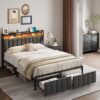 MEIJUJIA Full Size Bed Frame with 2 Storage Drawers and LED Lights Headboard, Upholstered Full Bed Frame with Charging Station, No Box Spring Needed, Easy Assembly - Grey 12 81zgPgTomeL
