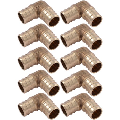 SharkBite 3/4 Inch Crimp 90 Degree Elbow, Pack of 10, Brass Plumbing Fitting, PEX Pipe, PE-RT, UC256LFA10 3/4 in., 10 pack