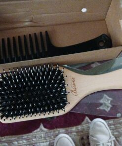 Bsisme Hair Brush-Boar Bristle Hairbrush with Detangling Pins Wooden Paddle Detangler Hairbrush for Women Men Reduce Frizz Dry Restore Natural Shine Natural Wood Color 29 81zkAOC92TL