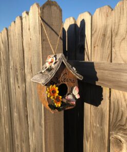 Dawhud Direct Hanging Bird Houses for Outside, Hand-Painted Bird Houses for Outdoors Decorative Birdhouses (Butterfly and Flowers Welcome) Butterfly and Flowers Welcome 30 81zlayL5UwL