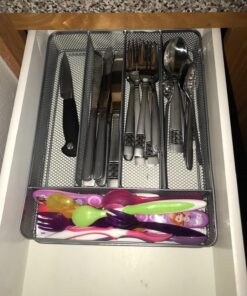 TQVAI Kitchen Drawer Organizer, Mesh Silverware Organizer, 5 Compartments Utensil Holder Cutlery Tray, Silver S 29 81zsB teNL
