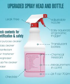 Spray Bottles, Empty Sprayer Bottle, Heavy Duty Cleaning Nozzle, 24oz, 3 Pack, Plastic, Industrial, Professional, Refillable, for Water, Alcohol, Bleach, Detailing, All Purpose Cleaner, Houseables 24 Oz 16 81zsdsD6YZL