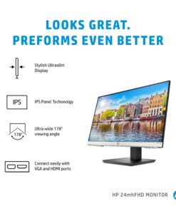 Alternative view of HP 24mh FHD Computer Monitor with 23.8-Inch IPS Display (1080p) - Built-In Speakers and VESA Mounting - Height/Tilt Adjustment for Ergonomic Viewing - HDMI and DisplayPort - (1D0J9AA#ABA)