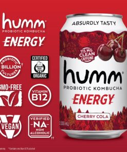 Alternative view of Cherry Cola Energy Probiotic Kombucha By Humm - 2 Billion Probiotics, No Artificial Sweeteners, Organic & GMO-Free (12 Pack) 12 Fl Oz (Pack of 12)