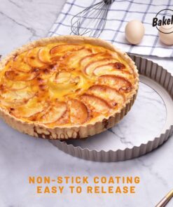 Bakeley 8-Inch Non-Stick Round Tart Pan with Removable Loose Bottom, Quiche Pan for Oven Baking (Champagne Gold) 8" Round (Champagne Gold) 10 81zt6MExhKL