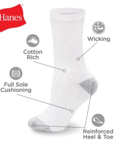 Hanes Women's Value, Crew Soft Moisture-Wicking Socks, Available in 10 and 14-Packs White - 10 Pack 5-9 21 81zuPKP7tiS