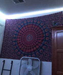 Bless International Handmade Indian hippie Bohemian Psychedelic Peacock Mandala Wall hanging College Dorm Beach Throws Table Cloth Bedding Tapestry (Golden Blue, Twin(54x72Inches)(140x185cms)) Twin (54x72Inches)(140x185cms) Golden Blue 45 81zupdHNEAL