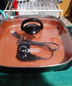 BELLA Electric Skillet and Frying Pan with Glass Lid, Nonstick Coating, Cool Touch Handles, Removable Heating Probe, Dishwasher Safe, 12 x 12 inch, Copper 35 81zw r8y6FL