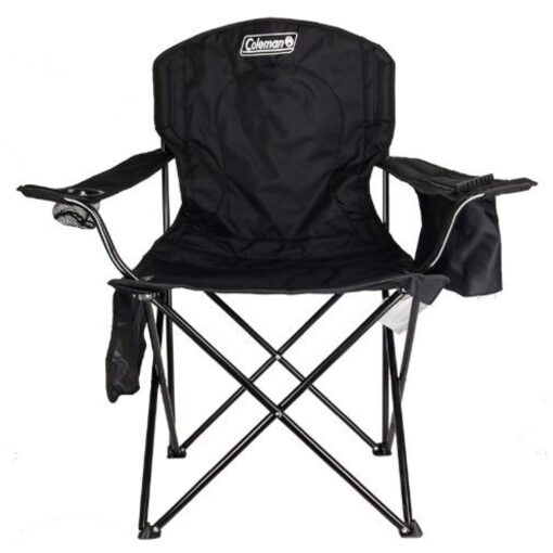 Coleman Portable Camping Chair with 4-Can Cooler, Fully Cushioned Seat and Back with Side Pocket and Cup Holder, Carry Bag Included, Collapsible Chair for Camping, Tailgates, Beach, and Sports Black