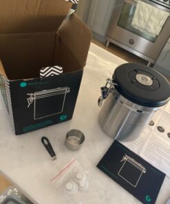 Coffee Gator Stainless Steel Canister - Medium 16oz, Silver Coffee Grounds and Beans Container with Date-Tracker, CO2-Release Valve, and Measuring Scoop - Ideal Coffee Lovers Gifts for Her 25 81zzIzcaocL