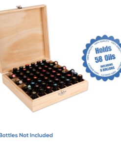 Wooden Essential Oil Box - Holds 52 (5-15 ml) & 6 (10ml Roll-On) Essential Oil Bottles - Perfect Essential Oils Case for Presentations - Protects Your Oils from Damaging Sunlight 1 Count (Pack of 1) 24 81zzMCuQrpL