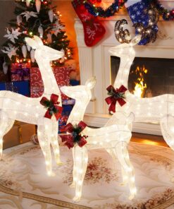 Alternative view of Shintenchi 3-Piece LED Lighted Christmas Deer Outdoor Yard Decorations, 3D Super Large Christmas Reindeer Decor, Outdoor Lighted Holiday Deer with 360 LED Displays for Front Yards Garden Lawn Patio 3-piece Deer