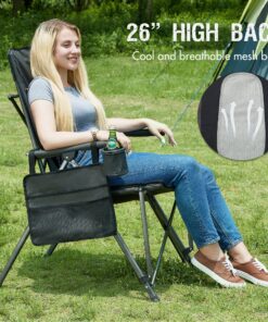 PORTAL Oversized Folding High Back Lawn Chairs Portable for Adults Outside Hard Armrest Cup Holder Carrying Strap for Camp Soccer Sports, Supports 300LBS, Black Mesh back 13 91 RTeCu8OL