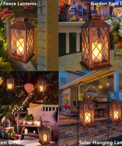 Alternative view of [2 Pack] TAKE ME 14" Solar Lantern Outdoor Garden Hanging Lantern Waterproof LED Flickering Flameless Candle Mission Lights for Table,Outdoor, Christmas Gifts 2