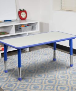 Flash Furniture Wren Adjustable Classroom Activity Table for School and Home, Rectangular Plastic Activity Table for Kids, 23.625" W x 47.25" L, Gray/Blue Blue Set of 1 23 91 cnREQ2mL