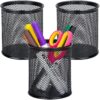 MaxGear Pen Holder for Desk, 3 Pack Pencil Holder, Non-Slip EVA Pad, Premium Mesh Metal Pen Holder, Desk Accessories & Workspace Organizers for Home, School & Office, Black, 3.7’’ Tall Mesh Black- 3.7" Tall 12 91 dLlmOiFL
