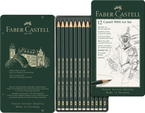 Faber-Castell 9000 Graphite Sketch Pencil Sets Art 8B - 2H set of 12 8 Colors