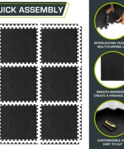 ProsourceFit Puzzle Exercise Mat ½”, EVA Interlocking Foam Floor Tiles for Home Gym, Mat for Home Workout Equipment, Floor Padding for Kids, Available in Packs of 24 SQ FT, 48 SQ FT, 144 SQ FT Black - 1/2 Inch - 24 Sq Ft - 6 Tiles 20 91 knIOGEaL
