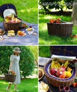 Alternative view of Unique Willow Picnic Basket for 2 Persons, Natural Wicker Picnic Hamper with Service Set and Insulated Cooler Bag - Best Gifts for Father Mother Shabby Chic