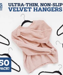 Alternative view of Zober Velvet Hangers 50 Pack - Heavy Duty Black Hangers for Coats, Pants & Dress Clothes - Non Slip Clothes Hanger Set - Space Saving Felt Hangers for Clothing