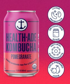 Health-Ade Canned Kombucha Tea Organic Drink, Fermented Tea with Living Probiotics, Detoxifying Acids, Supports Gut Health, Non-GMO, Vegan, Gluten Free, 12 Pack (11.5 Fl Oz Cans), Pomegranate Kombucha in Cans 12 91 rkZUmM1L