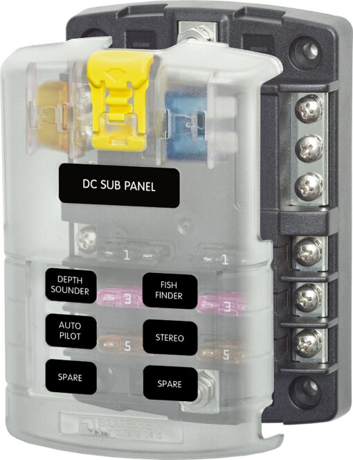 Blue Sea Systems 5025 ST Blade Fuse Block 6 Circuit with Ground and Cover 6 Circuit + Neg With cover