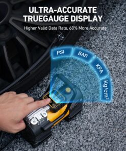AstroAI Tire Inflator Portable Air Compressor (Up to 150 PSI) Tire Pump for Car 12V DC Digital Air Pump with 12 LEDs Super Bright Light for Bicycle, Motorcycle, Automotive Car Accessories Yellow Type 2 15 91 uj9E9lNL