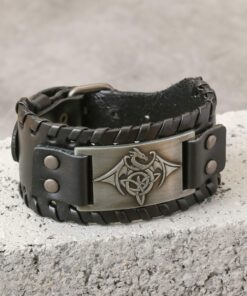HAQUIL Viking Wiccan Egytian Black Brown Wide Leather Wristband Bracelet Ancient Medieval Jewelry Gift for Men Celtic Dragon - Black Leather 15 9104YCB7bLL