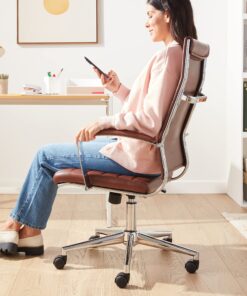 Alternative view of Amazon Basics High-Back Executive Swivel Office Desk Chair with Ribbed Puresoft Upholstery, Lumbar Support, Modern Style, 23.25"D x 24.75"W x 45.25"H, Brick Red