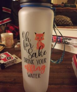 LEADO 32oz 1Liter Motivational Tracking Water Bottle with Times to Drink - for Fox Sake Drink Your Effing Water - Funny Birthday, Christmas Gifts for Women, Best Friend, Mom, Sister, Coworker Blue / White 38 910GoUoB0L
