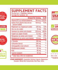 Alternative view of Zhou Thyroid Support Complex with Iodine Supplement, Increase Energy, Fight Brain Fog with Vitamin B12, Iodine, Magnesium, Zinc, Selenium, No Soy, Gluten-Free, 30 Servings, 60 Caps