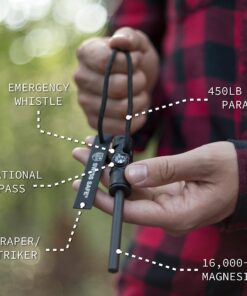 Swiss Safe 5-in-1 Fire Starter with Compass, Paracord and Whistle (2-Pack) for Emergency Survival Kits, Camping, Hiking, All-Weather Magnesium Ferro Rod Black 19 910XWrHd4ML