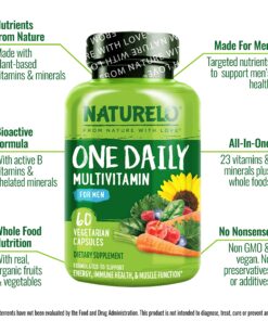 NATURELO One Daily Multivitamin for Men - with Vitamins & Minerals + Organic Whole Foods - Supplement to Boost Energy, General Health - Non-GMO - 60 Capsules - 2 Month Supply 60 Count (Pack of 1) 28 910mJBGiHEL 1