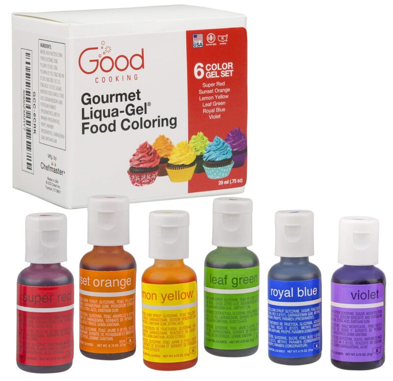 Food Coloring Liqua-Gel 6 PK (4.5 oz, 120mL) - 6 Color Rainbow Kit in .75 fl. oz. (20ml) Bottles - For Baking, Decorating, Fondant, Cooking, DIY Slime, Crafts and More 6 Bottle Rainbow Kit