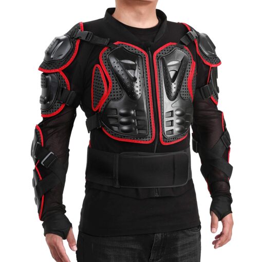 OHMOTOR Motorcycle Body Protective Jacket Armor Men, Motocross Riding Protective Gear,ATV Dirt Bike Chest Spine Protector XX-Large-3X-Large Black-red