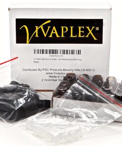 Vivaplex 24, Amber, 2 ml (5/8 Dram) Glass Bottles, with Orifice Reducers and Black Caps 13 910rpFrD17L