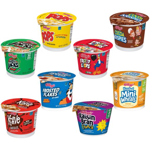 Kellogg's Cereal in a Cup Variety Pack - 8 Tasty Flavors, Portable Breakfast, Bulk Size (Pack of 60 Cups)