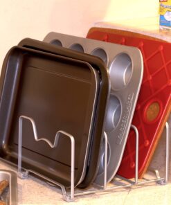 2 Pack - SimpleHouseware Kitchen Cabinet Pantry and Bakeware Organizer Rack Holder, Silver Sliver 25 9115smveLuL