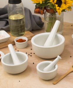HIC Kitchen Mortar and Pestle Set, Fine-White Porcelain, 3 Sizes, Grinding, Spice Crusher, Pill Grinder, Nut Butter, Herb Paste Maker, Heat Resistant, Lead-Free, Cadmium-Free, Dishwasher Safe 10 911ASGBqa7L