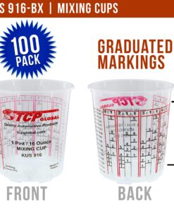 (Full Case of 100 Each - Pint (16oz) Paint Mixing Cups) by Custom Shop - Cups Have calibrated Mixing ratios on Side of Cup Box of 100 Cups Cups - Box of 100 + 12 Lids 10 911DCZk945L