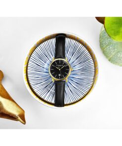 Stuhrling Original Mens Leather Watch Black Watch - Mens Dress Watches Swiss Quartz Analog Date Wrist Watch for Men - Stainless Steel Mens Designer Watch Dress Watches for Men Black/Gold 7 911Gle9XclL