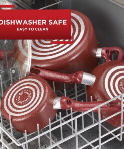 T-fal Initiatives Nonstick Cookware Set 18 Piece Oven Safe 350F Pots and Pans, Dishwasher Safe Red 18-Piece 29 911MqL2hizL