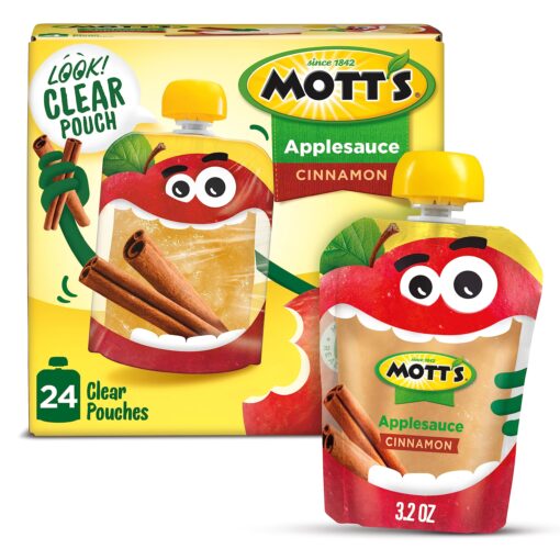 Mott's Cinnamon Applesauce, 3.2 oz clear pouches, 24 Count (6 Packs of 4) 3.2 Fl Oz (Pack of 24)