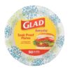 Glad Round Disposable Paper Plates for All Occasions | New & Improved Quality | Soak/ Cut Proof, Microwaveable Heavy Duty | 10" Diameter, 50 Count Bulk Plates 50 Count (Pack of 1) 45 911cXP7S2YL