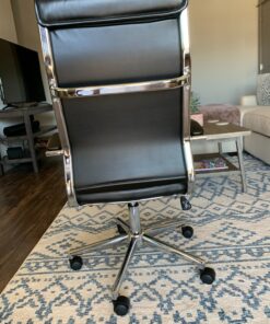 Amazon Basics High-Back Executive Swivel Office Desk Chair with Ribbed Puresoft Upholstery, Lumbar Support, Modern Style, 23.9"D x 24.69"W x 41.5"H, Black 55 911hCUHhhSL