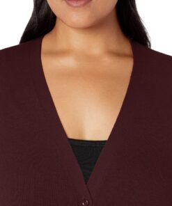 Amazon Essentials Women's Lightweight V-Neck Cardigan Sweater (Available in Plus Size) Large Burgundy 12 911k5LThVL