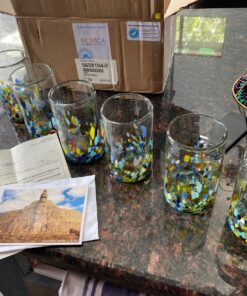 NOVICA Artisan Crafted Recycled Hand Blown Glass Water Glasses, Multicolor, 14 Oz, 'Confetti' (Set Of 6) 27 911mSpct52L