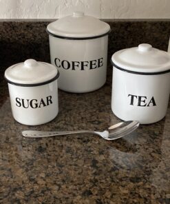 Creative Co-Op Metal Containers with Lids, Coffee, Tea, Sugar (Set of 3 Sizes/Designs) White 31 911sYnO6uAL