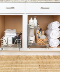 Household Essentials Glidez Multipurpose Chrome-Plated Steel Pull-Out/Slide-Out Storage Organizer for Under Sink or Under Cabinet Use - 2-Tier Design - Fits Standard Size Cabinet or Shelf, Chrome Undersink 12.25" - Standard 30 911vV8PTL